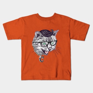 Black and White cat with a silver C chain Kids T-Shirt